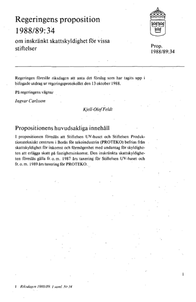 Omslaget till prop. 1988/89:34