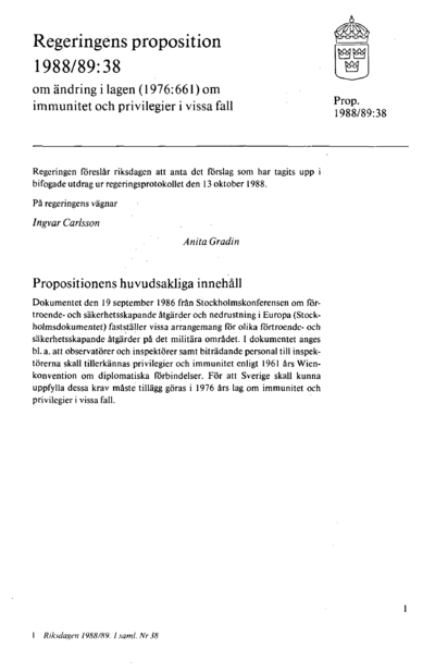 Omslaget till prop. 1988/89:38