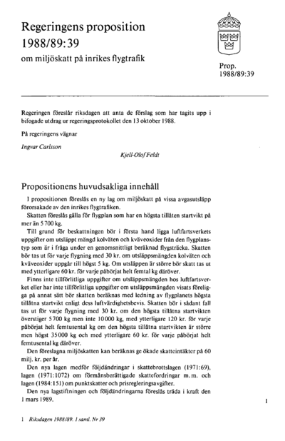 Omslaget till prop. 1988/89:39