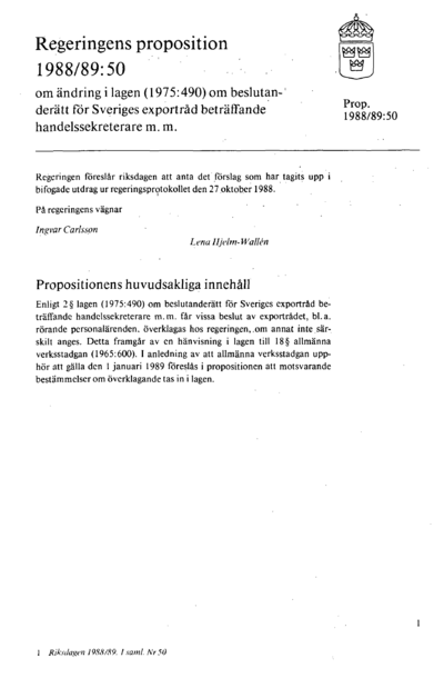 Omslaget till prop. 1988/89:50