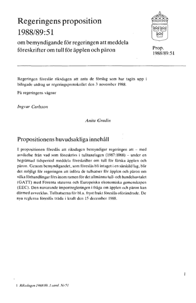 Omslaget till prop. 1988/89:51