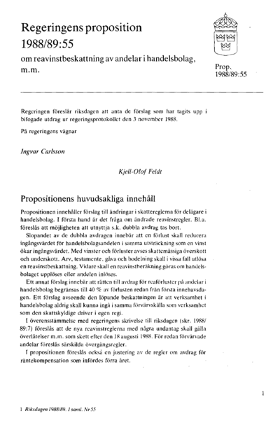 Omslaget till prop. 1988/89:55
