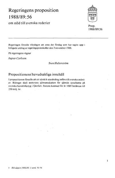 Omslaget till prop. 1988/89:56