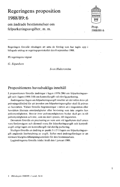 Omslaget till prop. 1988/89:6