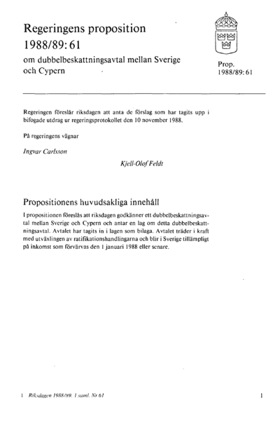 Omslaget till prop. 1988/89:61
