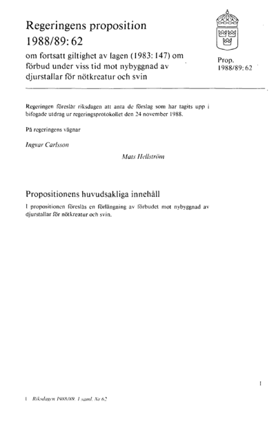 Omslaget till prop. 1988/89:62
