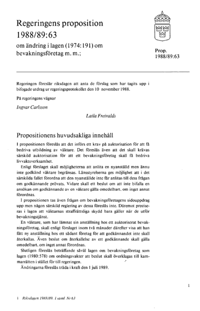 Omslaget till prop. 1988/89:63