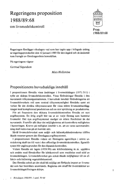 Omslaget till prop. 1988/89:68