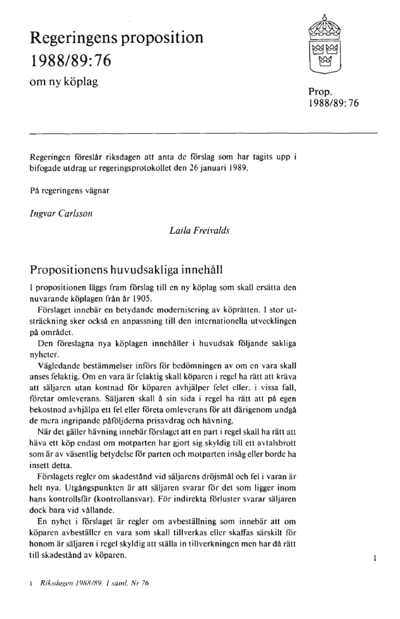 Omslaget till prop. 1988/89:76