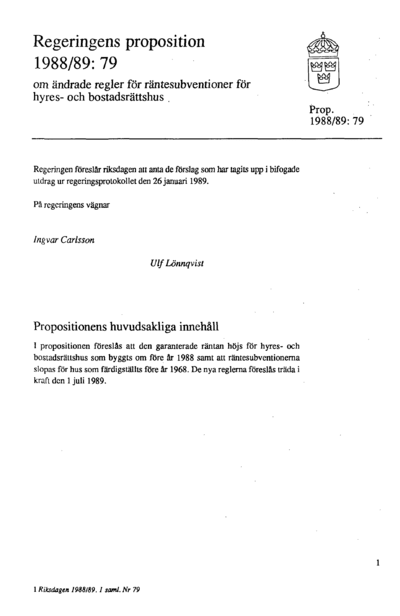Omslaget till prop. 1988/89:79