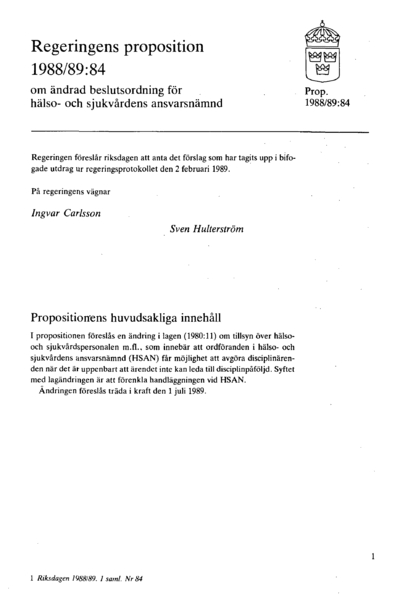 Omslaget till prop. 1988/89:84