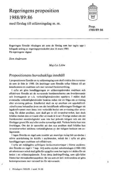 Omslaget till prop. 1988/89:86