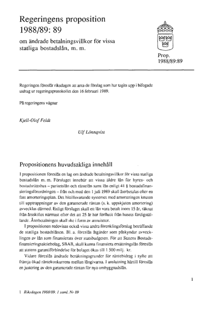 Omslaget till prop. 1988/89:89
