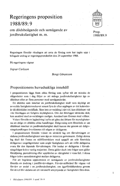 Omslaget till prop. 1988/89:9