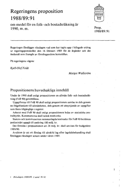 Omslaget till prop. 1988/89:91