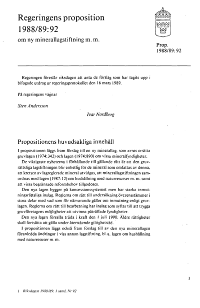 Omslaget till prop. 1988/89:92