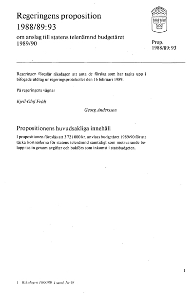 Omslaget till prop. 1988/89:93