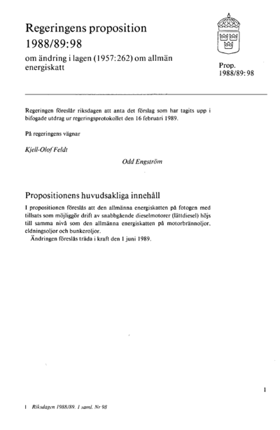 Omslaget till prop. 1988/89:98