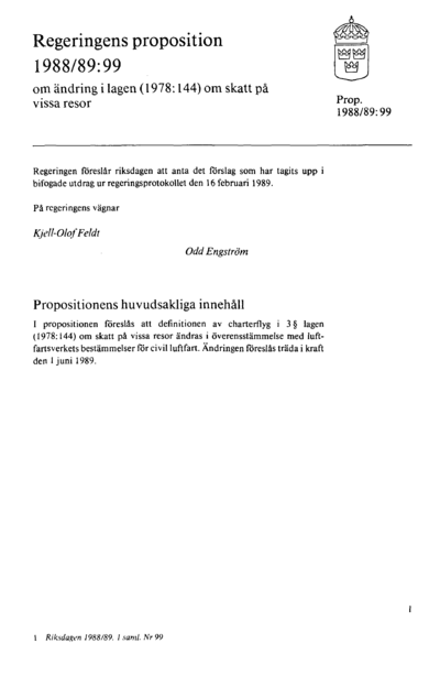 Omslaget till prop. 1988/89:99