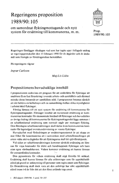 Omslaget till prop. 1989/90:105