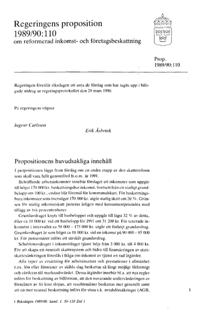 Omslaget till prop. 1989/90:110