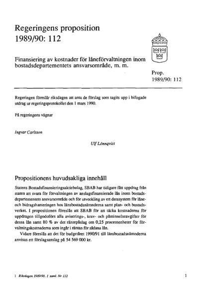 Omslaget till prop. 1989/90:112