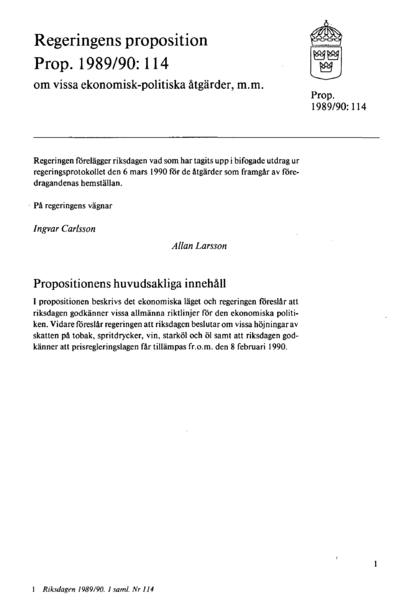 Omslaget till prop. 1989/90:114