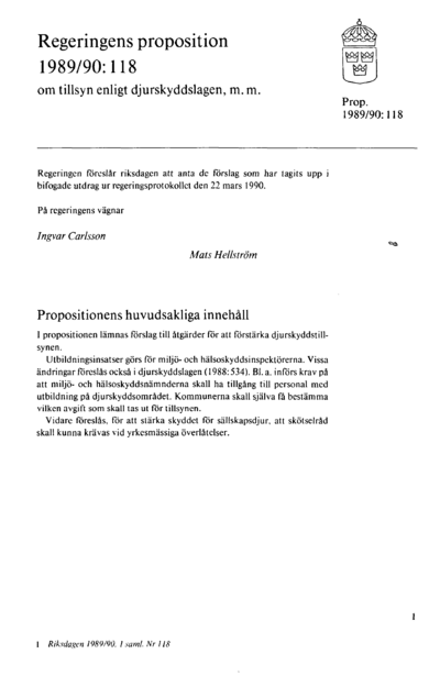 Omslaget till prop. 1989/90:118