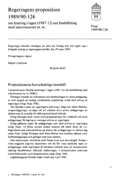 Omslaget till prop. 1989/90:126