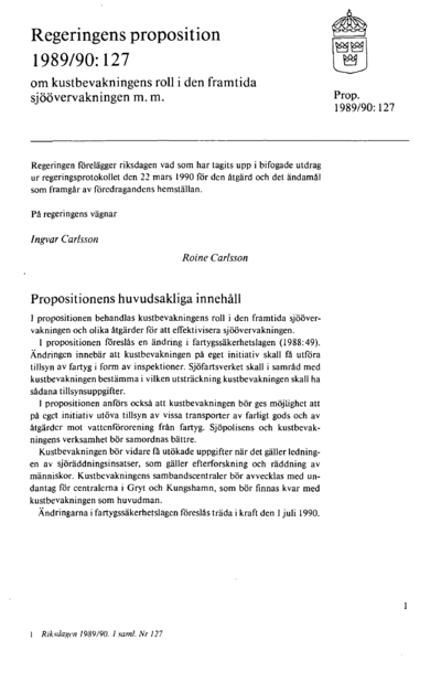 Omslaget till prop. 1989/90:127