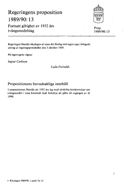 Omslaget till prop. 1989/90:13