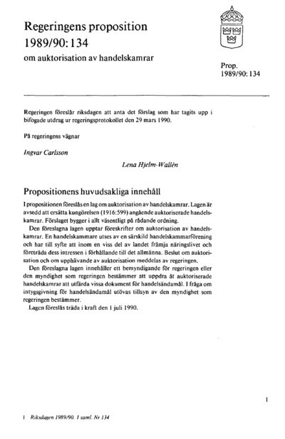 Omslaget till prop. 1989/90:134