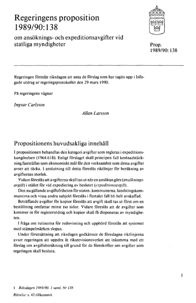 Omslaget till prop. 1989/90:138