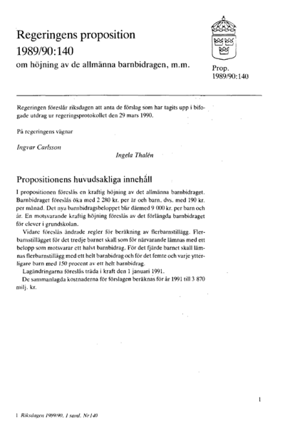 Omslaget till prop. 1989/90:140
