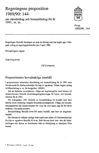 Omslaget till prop. 1989/90:144