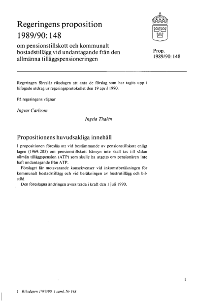 Omslaget till prop. 1989/90:148