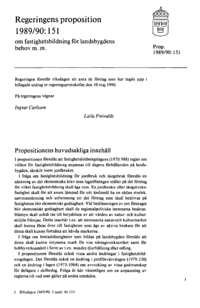 Omslaget till prop. 1989/90:151