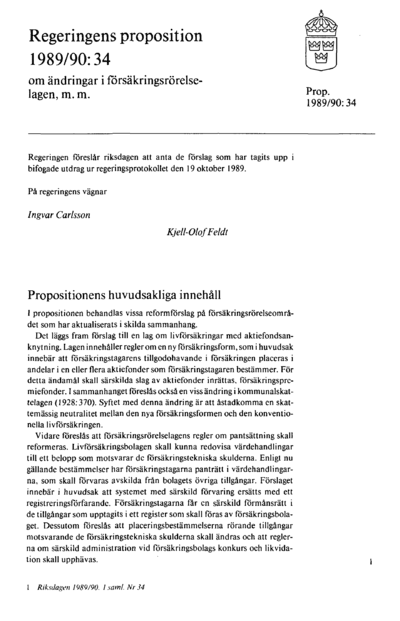 Omslaget till prop. 1989/90:34
