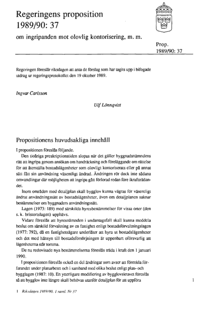 Omslaget till prop. 1989/90:37