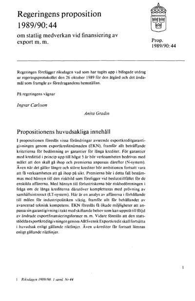 Omslaget till prop. 1989/90:44