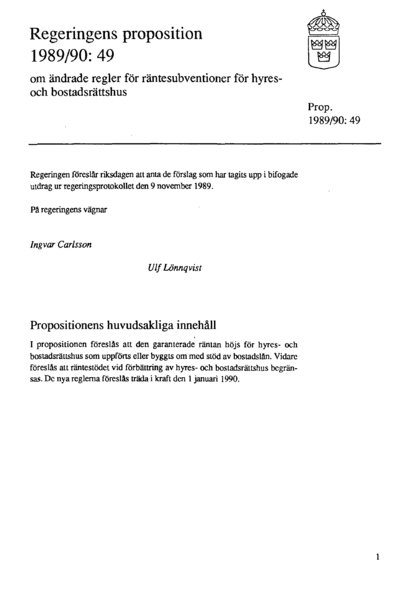 Omslaget till prop. 1989/90:49