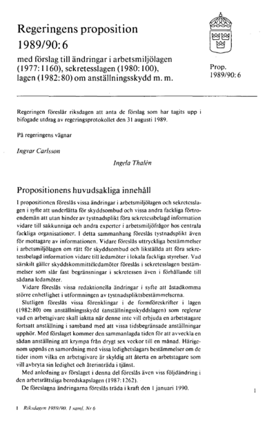 Omslaget till prop. 1989/90:6
