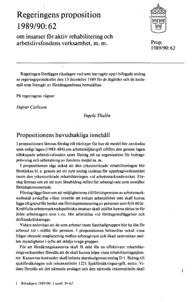 Omslaget till prop. 1989/90:62