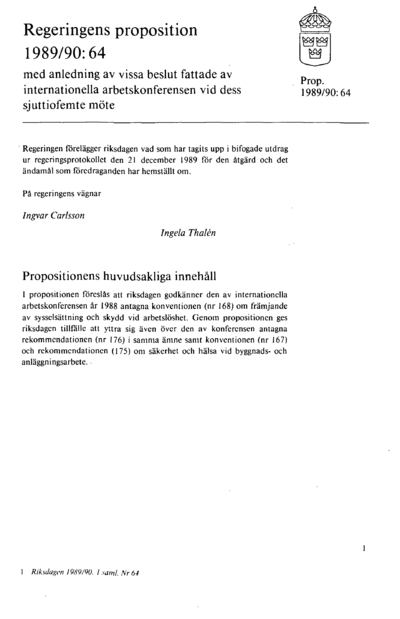 Omslaget till prop. 1989/90:64