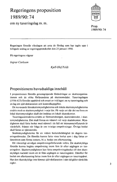 Omslaget till prop. 1989/90:74