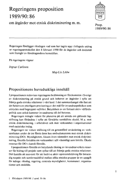 Omslaget till prop. 1989/90:86