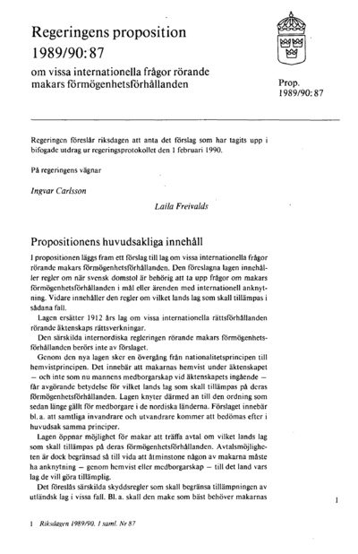 Omslaget till prop. 1989/90:87
