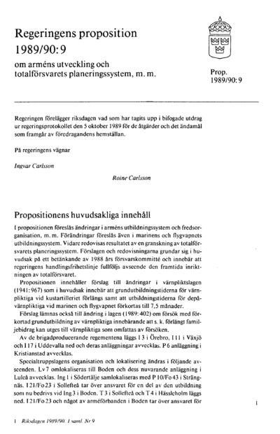 Omslaget till prop. 1989/90:9