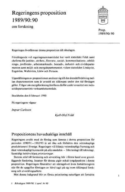 Omslaget till prop. 1989/90:90
