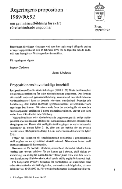 Omslaget till prop. 1989/90:92